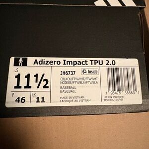 adidas Men's adizero Impact 2.0 TPU Baseball Cleats Size 8.5 Black White